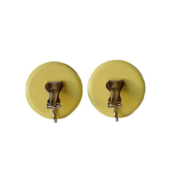 1980s Single Strand Faux Pearl & Yellow Beaded Choker & Button Clip Earrings Set - Picture 5 of 6